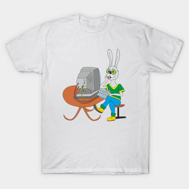 Rabbit at the computer T-Shirt by Alekvik